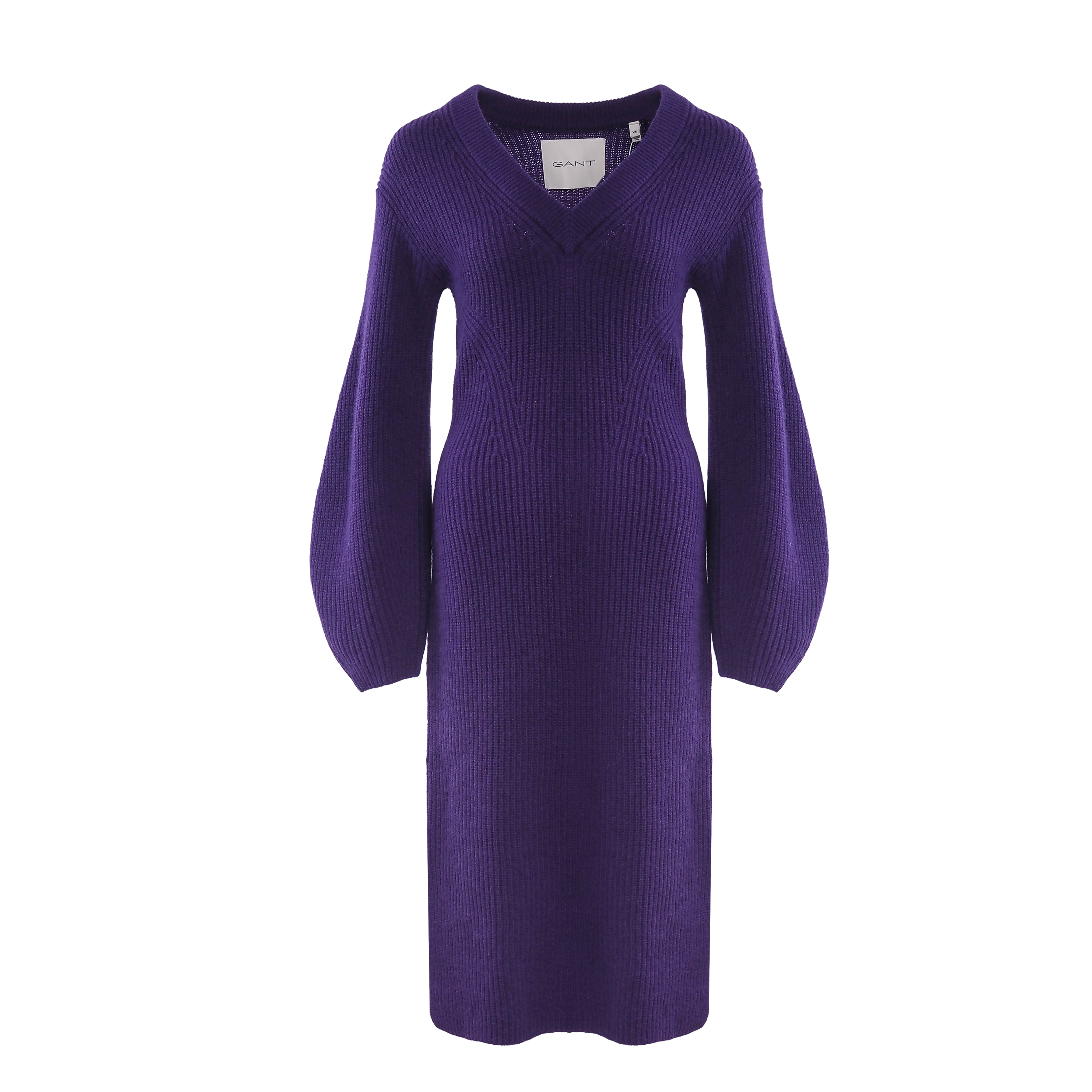 gant knitted dress GANT Women's Purple Knitted Wool Blend V-Neck Midi Dress Size XS 4502068