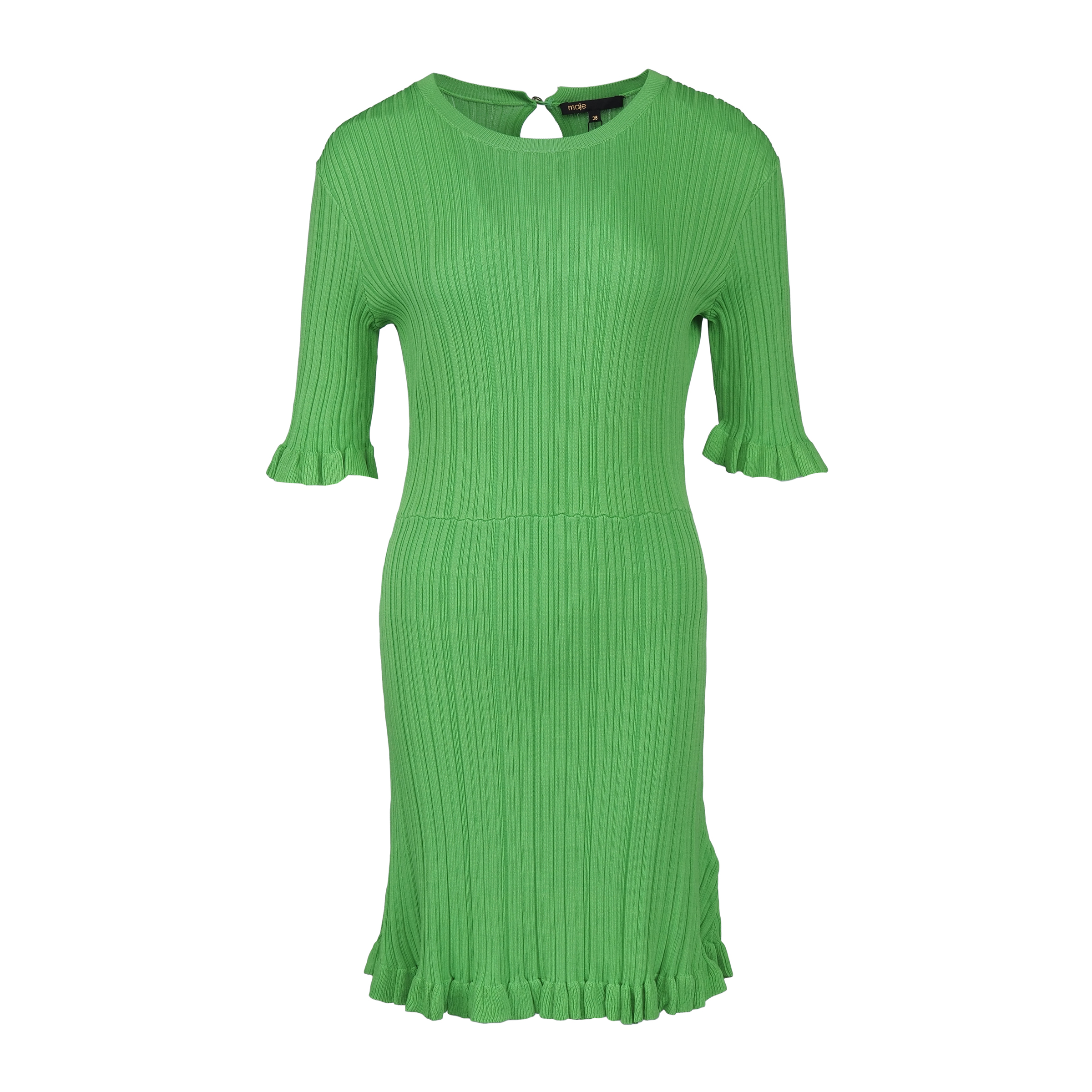 green maje dress Maje Women's Green Knit Stretch Ruffle Mini Dress FR 38 US 6 M UK 10  MFPRO02595
