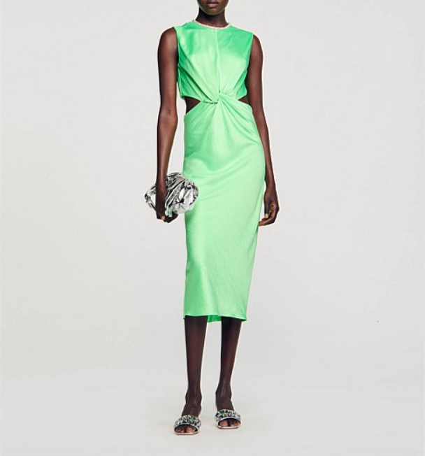 sandro green silk dress Paris Women's Rhinestones Satin Size 36FR 8UK 4US SFPRO03406 Heritage Wrap Dress