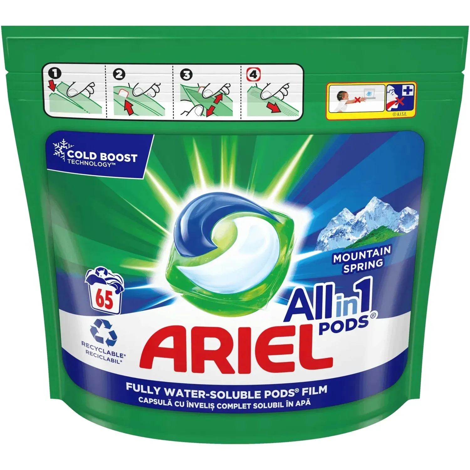 Ariel 65 szt 3w1 MOUNTAIN SPRING kapsułki do prania universalne