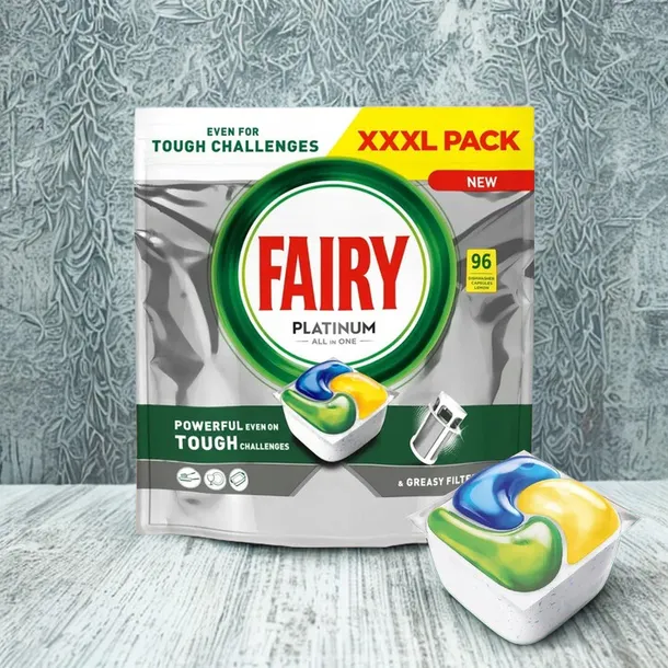 Kapsulki Fairy Platinum All In One do zmywarki cytrynowe 96 sztuk
