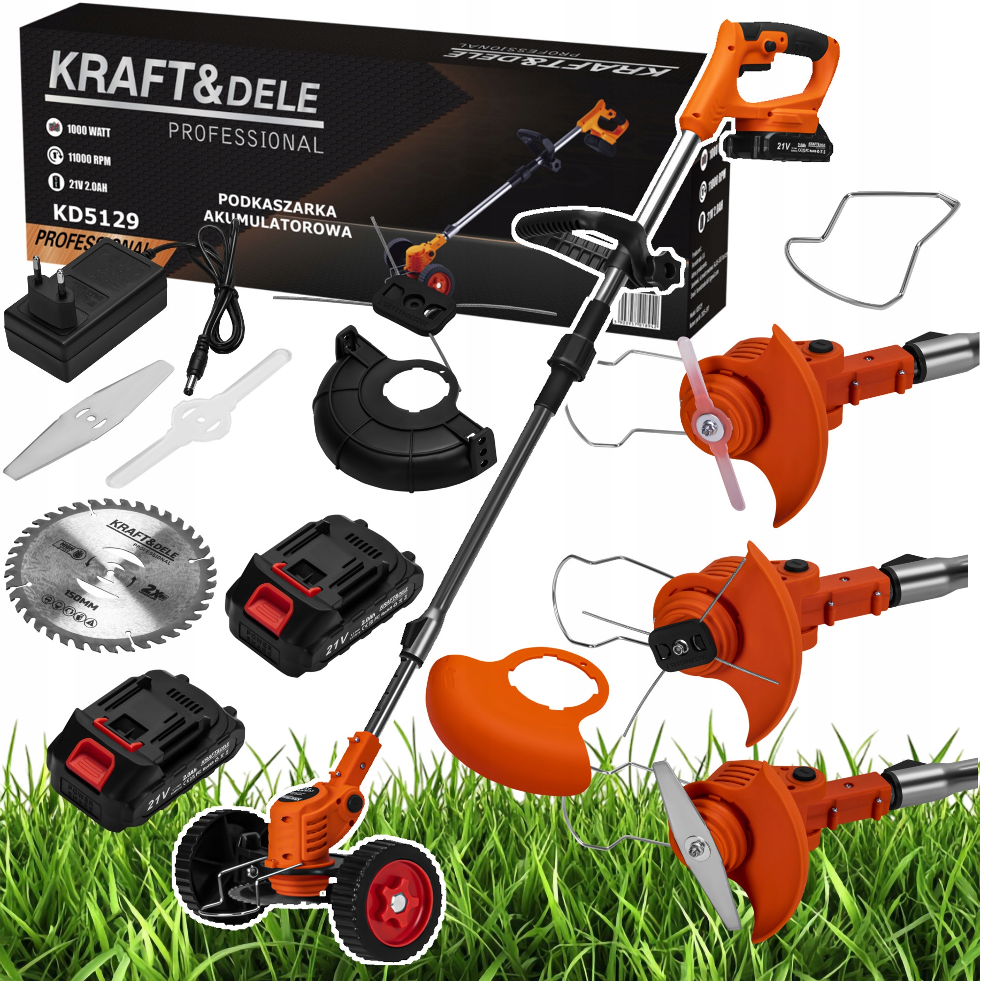 Trimmer cu acumulator, Kraftdele KD5129, 2x21V, 2Ah, set, 1000W