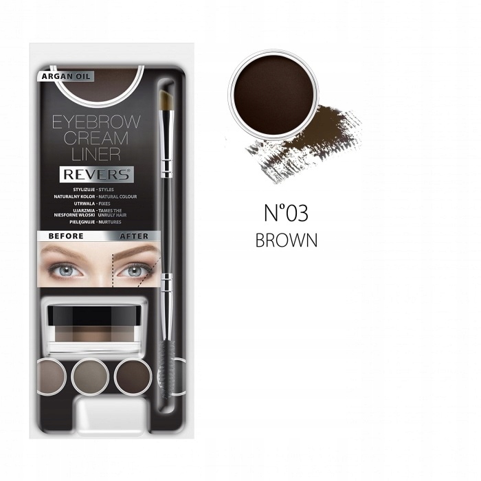Kreminis antakių pomada su šepetėliu Ruda Revers Cream Liner