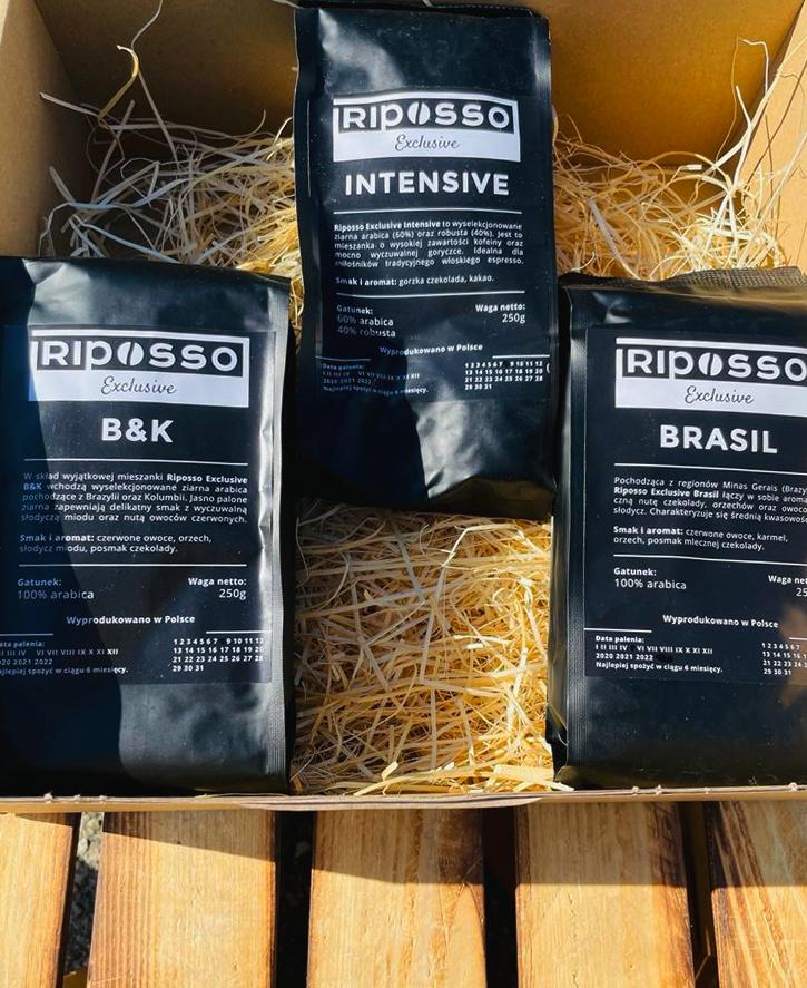 Degustacinis rinkinys: Šviežiai skrudinta Riposso Exclusive: Brasil, Intensive ir B&K (3x250g)