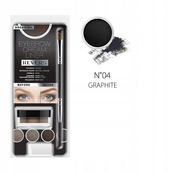 Kreminis antakių pomada su šepetėliu Grafitas Revers Cream Liner