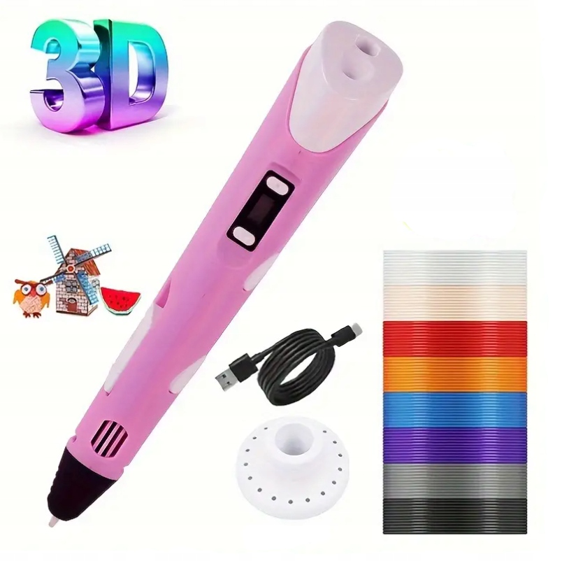 3D rašiklis 3d PEN spausdintuvas XXL rožinis rinkinys su papildymais, siūlais, trafaretais