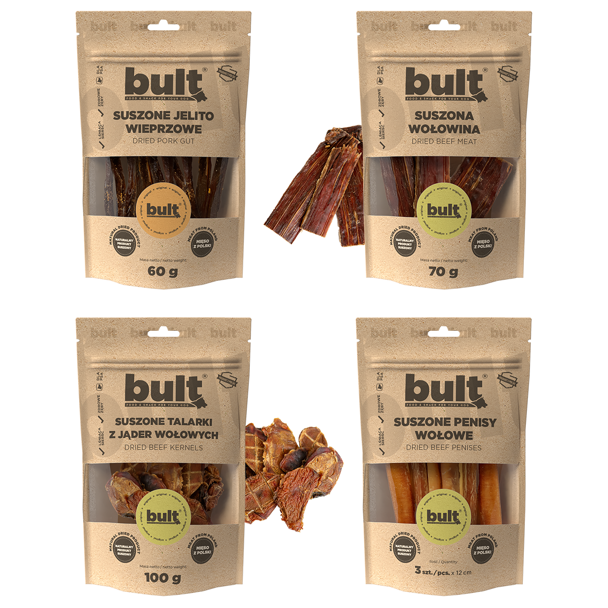 BULT natūralus kramtukų rinkinys šunims Jautienos-Kiaulienos MIX 4 vnt.