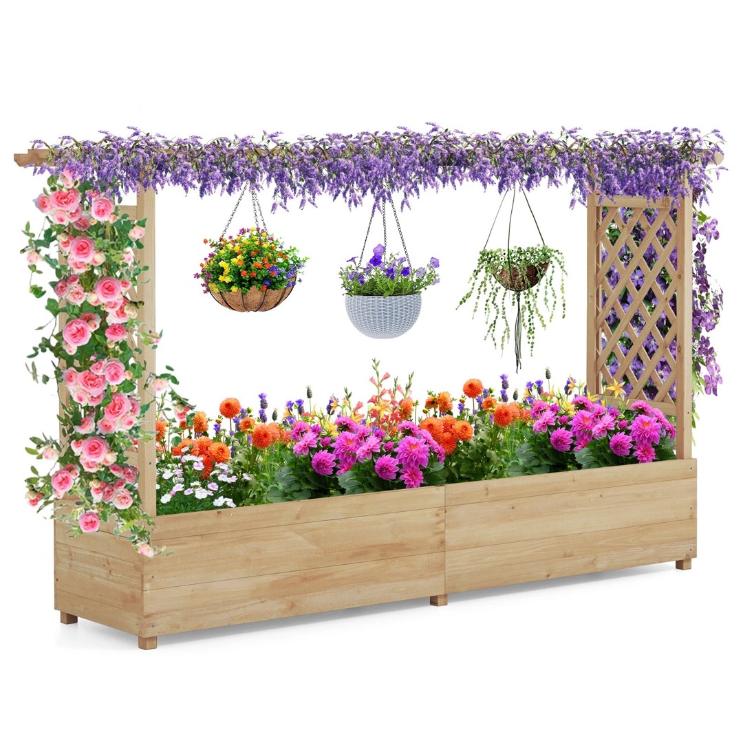 Wooden Trellis Planter, Raised Garden Bed for Climbing Plants