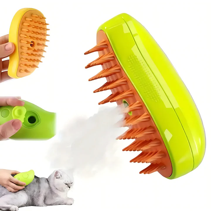 Perie Multifunctionala Macvi® 3-in-1 pentru Animale, Curatare cu Aburi, Dezodorizare si Ingrijire Blana, Ideala pentru Caini si Pisici