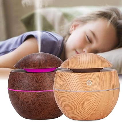 Difuzor Aromaterapie Umidificator Macvi® UM-06,  cu 7 Culori LED, USB, 130 ml, Rotund, Maro