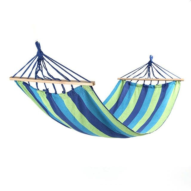 Hamac Tip Balansoar Macvi® , Albastru , Suport 150 kg , 2 tije de lemn