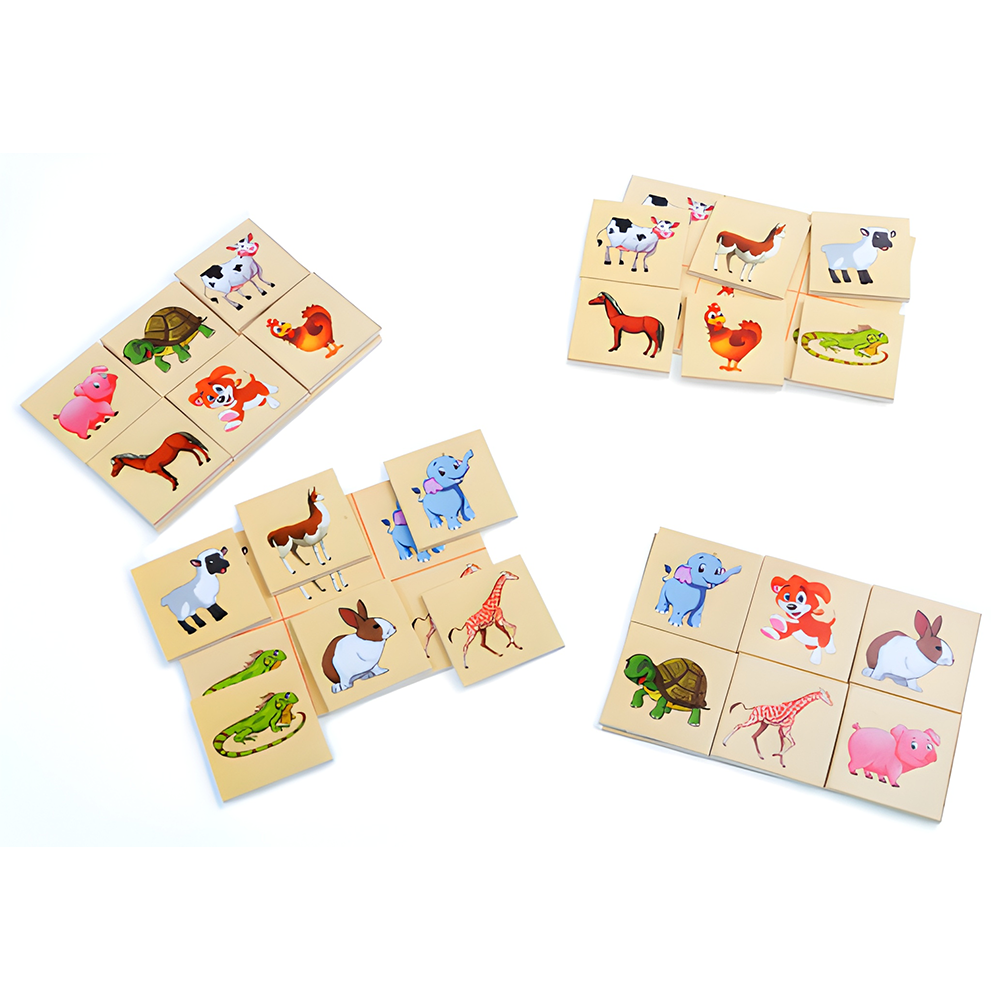 Joc Educativ de Asociere Teno®, 24 piese, din lemn, cu animale, modele distractive, culori non-toxice, materiale sigure, multicolor
