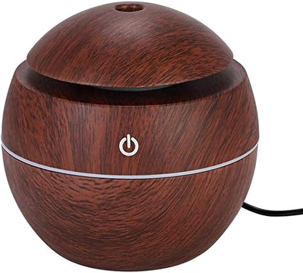 Difuzor Aromaterapie Umidificator Macvi® UM-06,  cu 7 Culori LED, USB, 130 ml, Rotund, Maro
