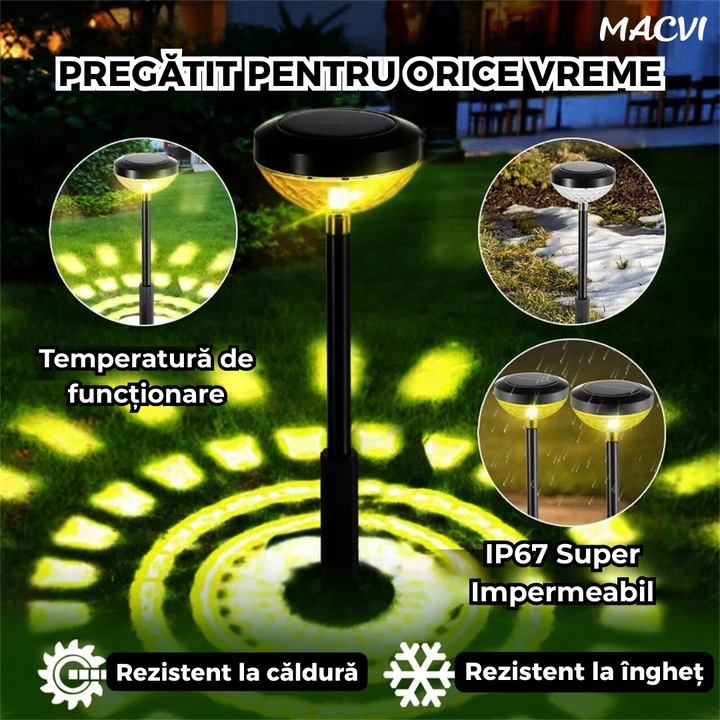 Set 2 Lampi Solare Macvi® Floarea-Soarelui Decor Gradina, LED RGB Multicolor, Alimentare Solara, Rezistente la Intemperii, Instalare Usoara
