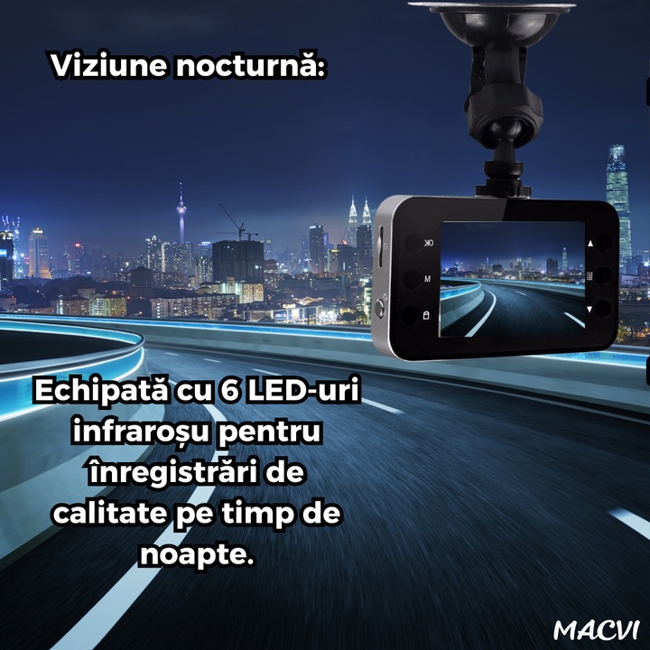 Camera Auto Macvi® DVR Full HD 1080P cu Ecran 2.7" Night Vision, Unghi Larg 140°, Card 32GB Inclus