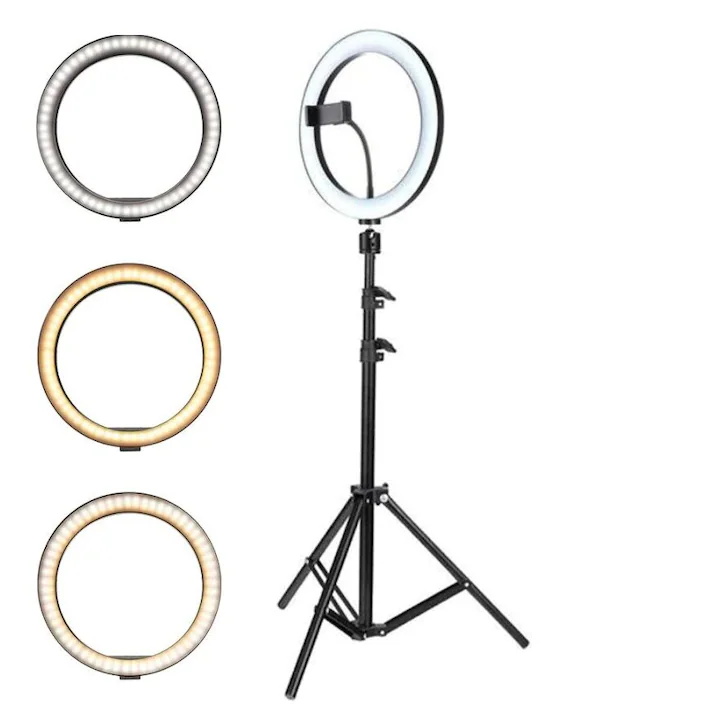 Lampa Circulara Profesionala LED Macvi®, Diametru 26 cm (10 inch), Conectare USB, 3 Moduri de Lumina