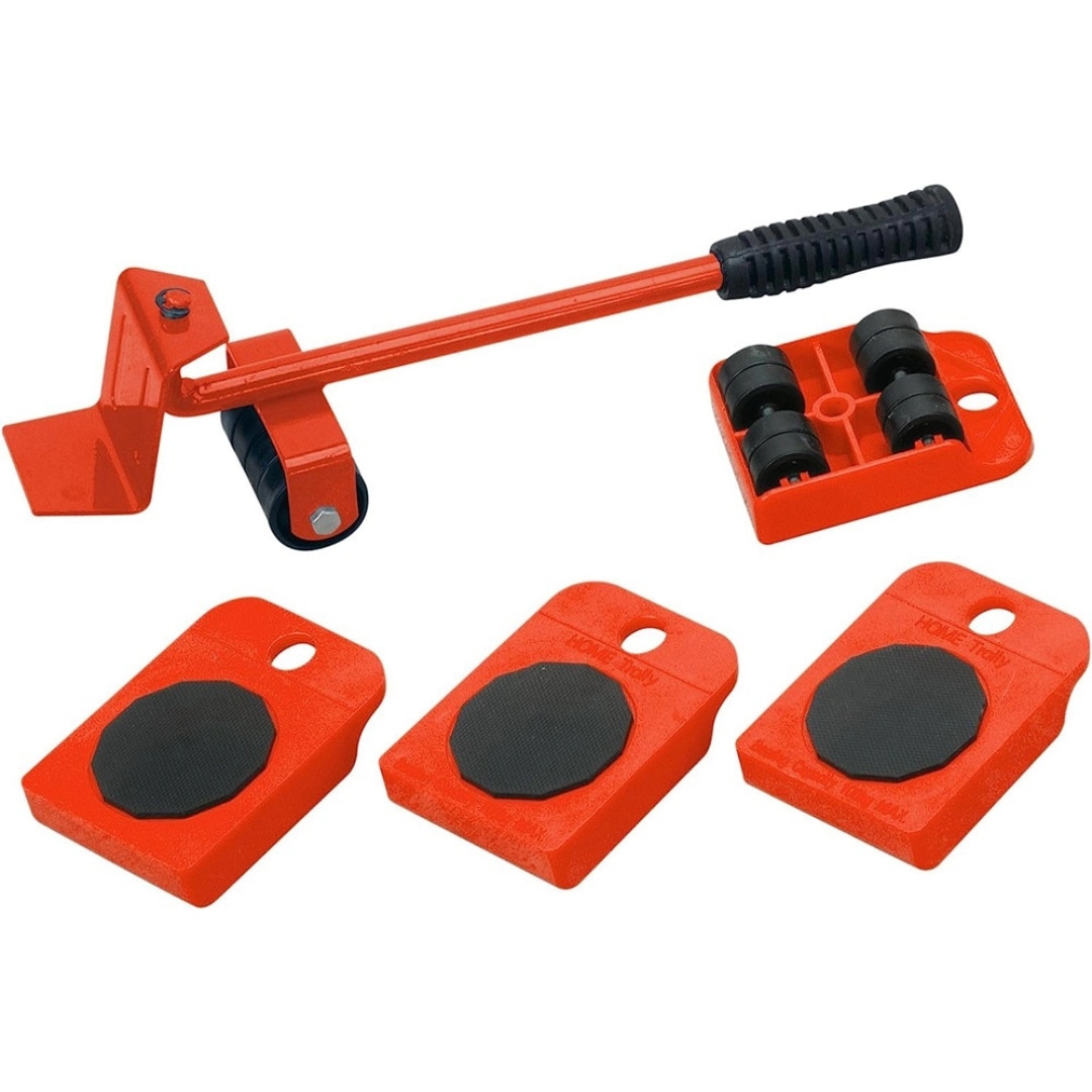 Set levier cu role si 4 suporturi pivotante Macvi®, cu roti pentru mobilier si electrocasnice, capacitate totala 600 kg