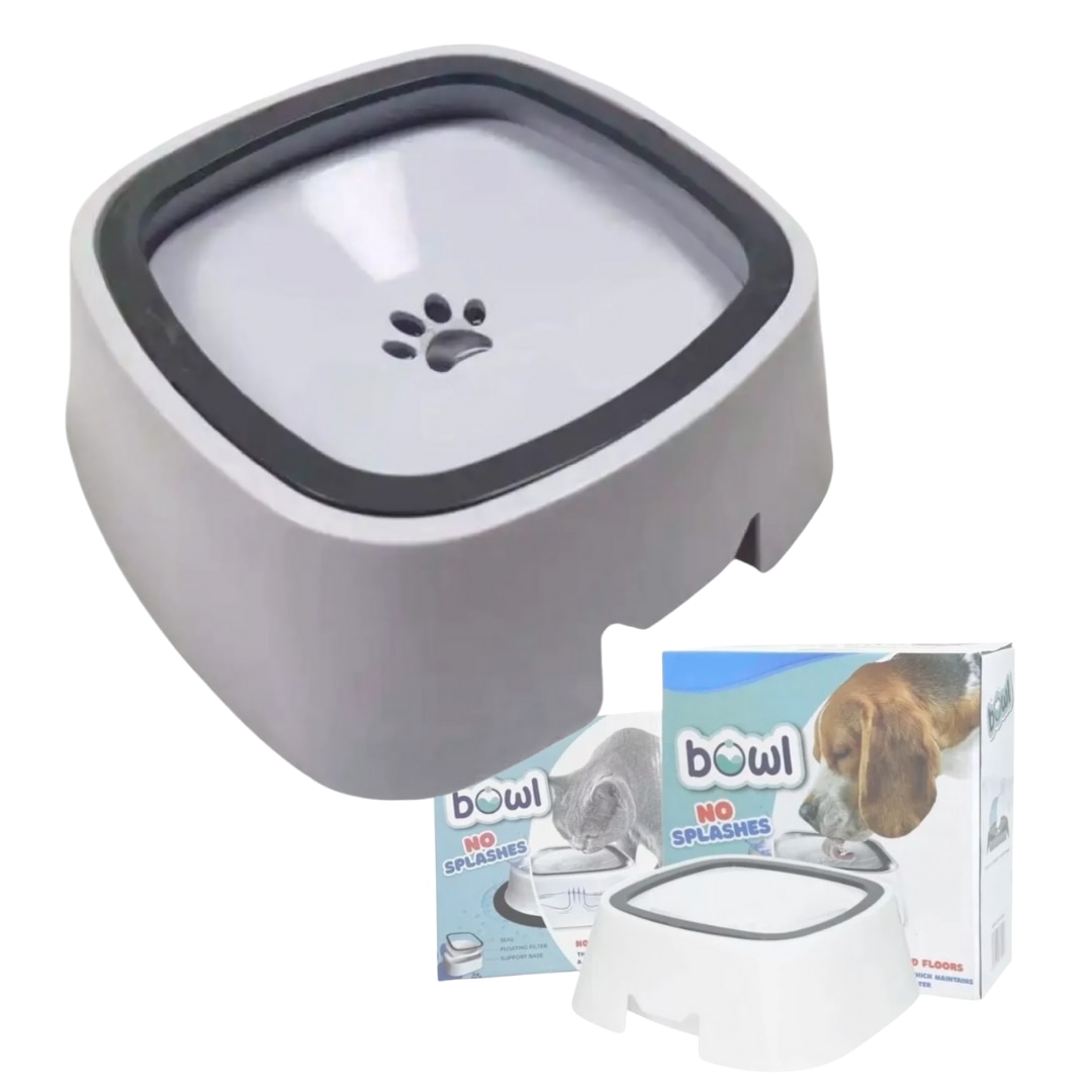Bol Macvi® pentru apa, antistropire si antialunecare, 1.5 L, alb, pentru caini si pisici, plastic
