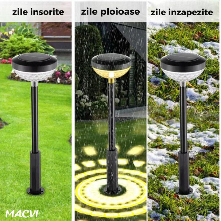 Set 2 Lampi Solare Macvi® Floarea-Soarelui Decor Gradina, LED RGB Multicolor, Alimentare Solara, Rezistente la Intemperii, Instalare Usoara