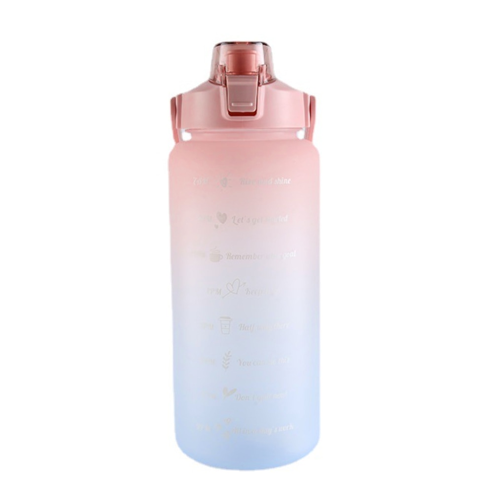 Bidon fitness Macvi® de apa 2L multicolor, plastic PC fara BPA, cu duza, maner si inscriptii motivante, etansa cu garnitura siliconica