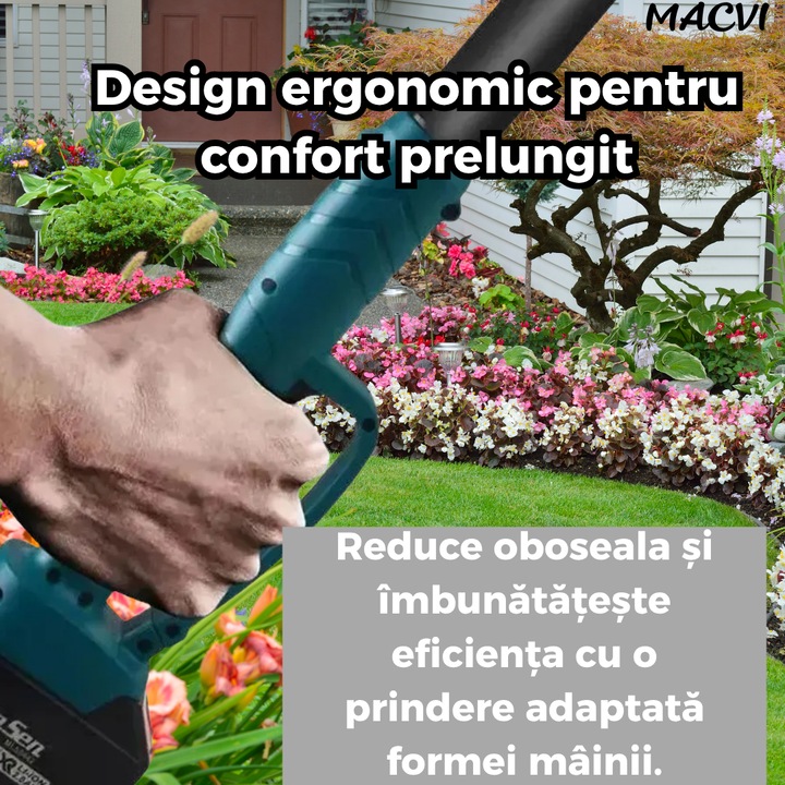 Set Macvi® Foarfeca Electrica si Drujba cu Brat Extensibil, Taiere Rapida si Usoara la Inaltime, Acumulator Inclus