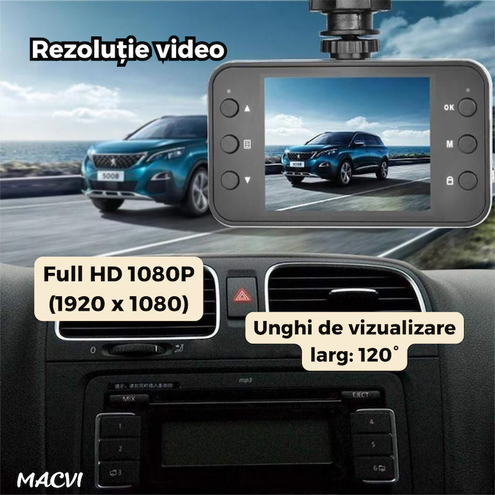 Camera Auto Macvi® DVR Full HD 1080P cu Ecran 2.7" Night Vision, Unghi Larg 140°, Card 32GB Inclus