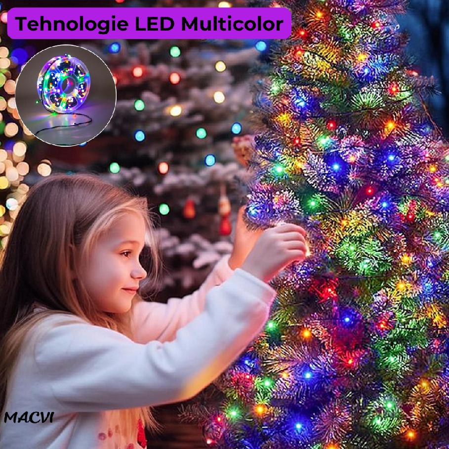 Instalatie Luminoasa LED de Craciun Macvi® pentru Interior si Exterior, 100M, LED, Multicolor, Rezistenta la Ceata