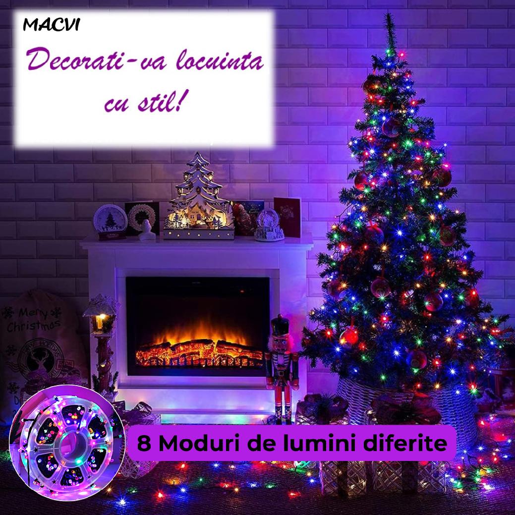Instalatie Luminoasa LED de Craciun Macvi® pentru Interior si Exterior, 100M, LED, Multicolor, Rezistenta la Ceata