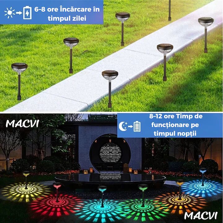 Set 2 Lampi Solare Macvi® Floarea-Soarelui Decor Gradina, LED RGB Multicolor, Alimentare Solara, Rezistente la Intemperii, Instalare Usoara