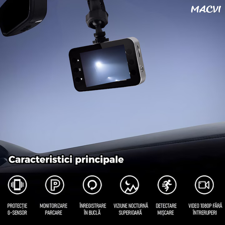 Camera Auto Macvi® DVR Full HD 1080P cu Ecran 2.7" Night Vision, Unghi Larg 140°, Card 32GB Inclus
