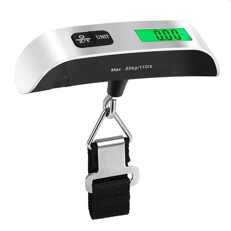 Cantar pentru Bagaje Digital Macvi®, Capacitate 50kg, Argintiu, Functie Masurare Temperatura