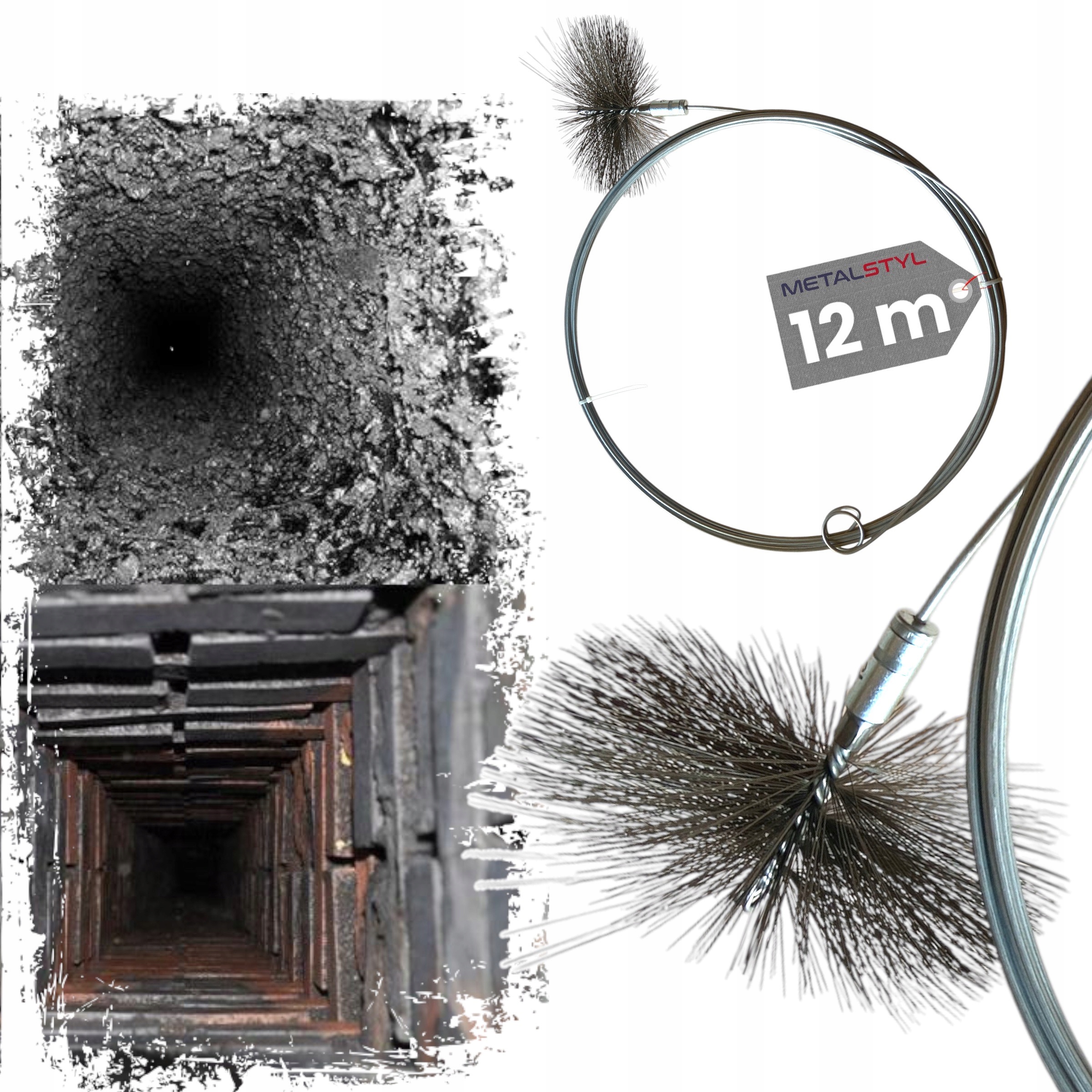 Przepychacz drut stalowy pręt do czyszczenia komina od dołu 12mb wycior 200