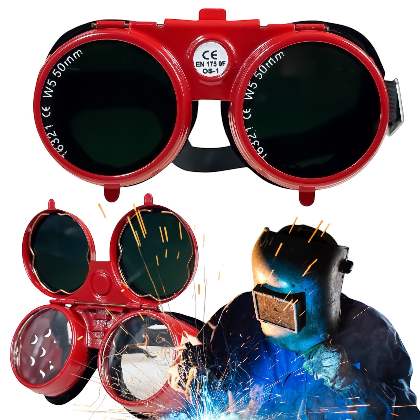 Okulary spawalnicze ochronne gogle metalowe do spawania podnoszone