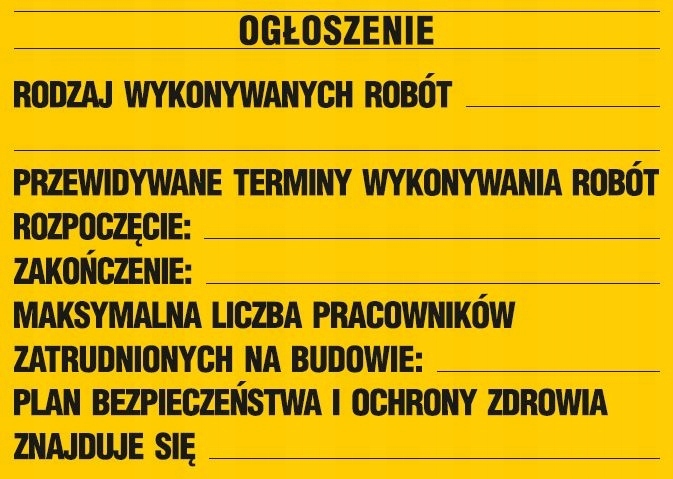 TABLICA OGŁOSZENIOWA BUDOWLANA PCV 50x70cm