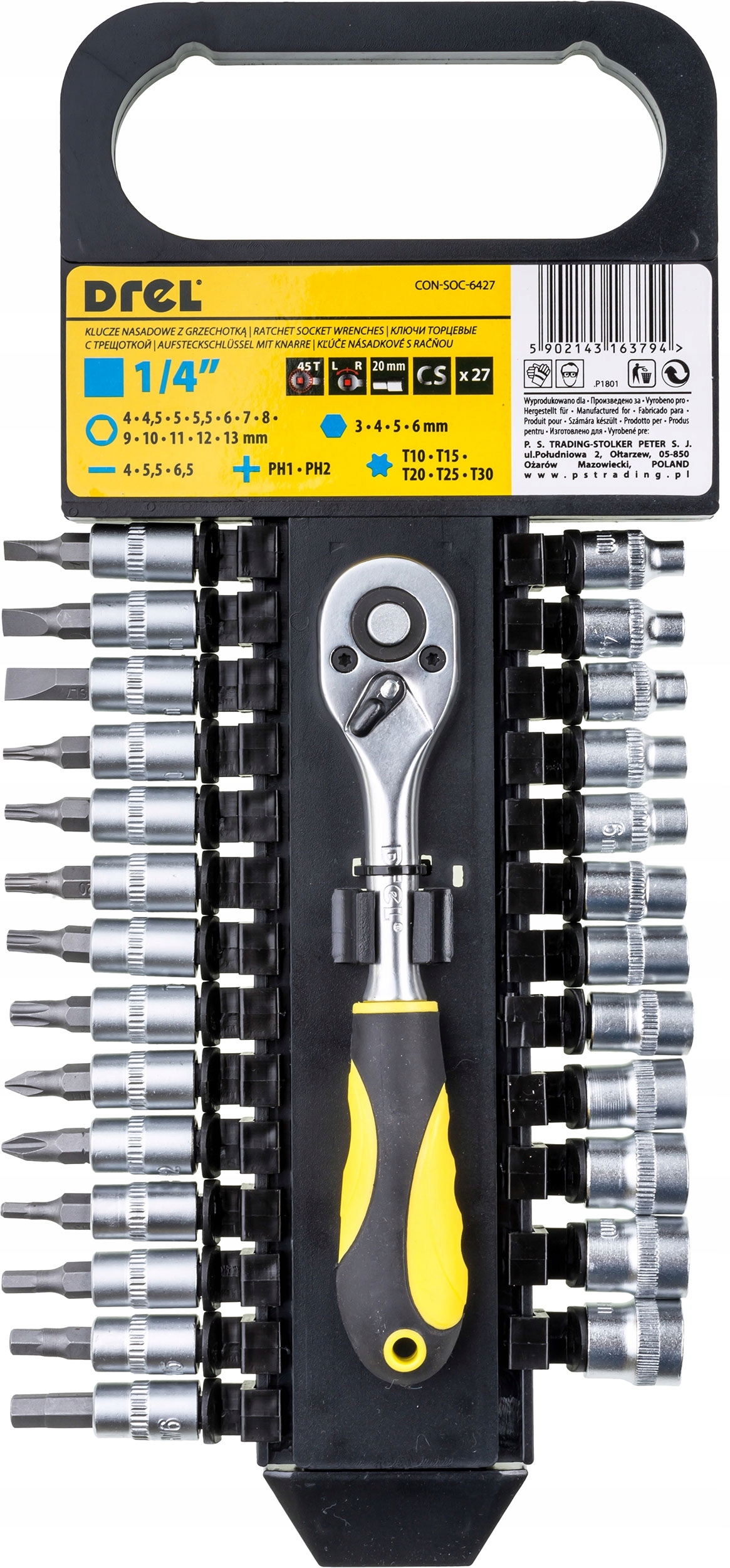 Zestaw kluczy nasadowych z grzechotką 1/4" 27
