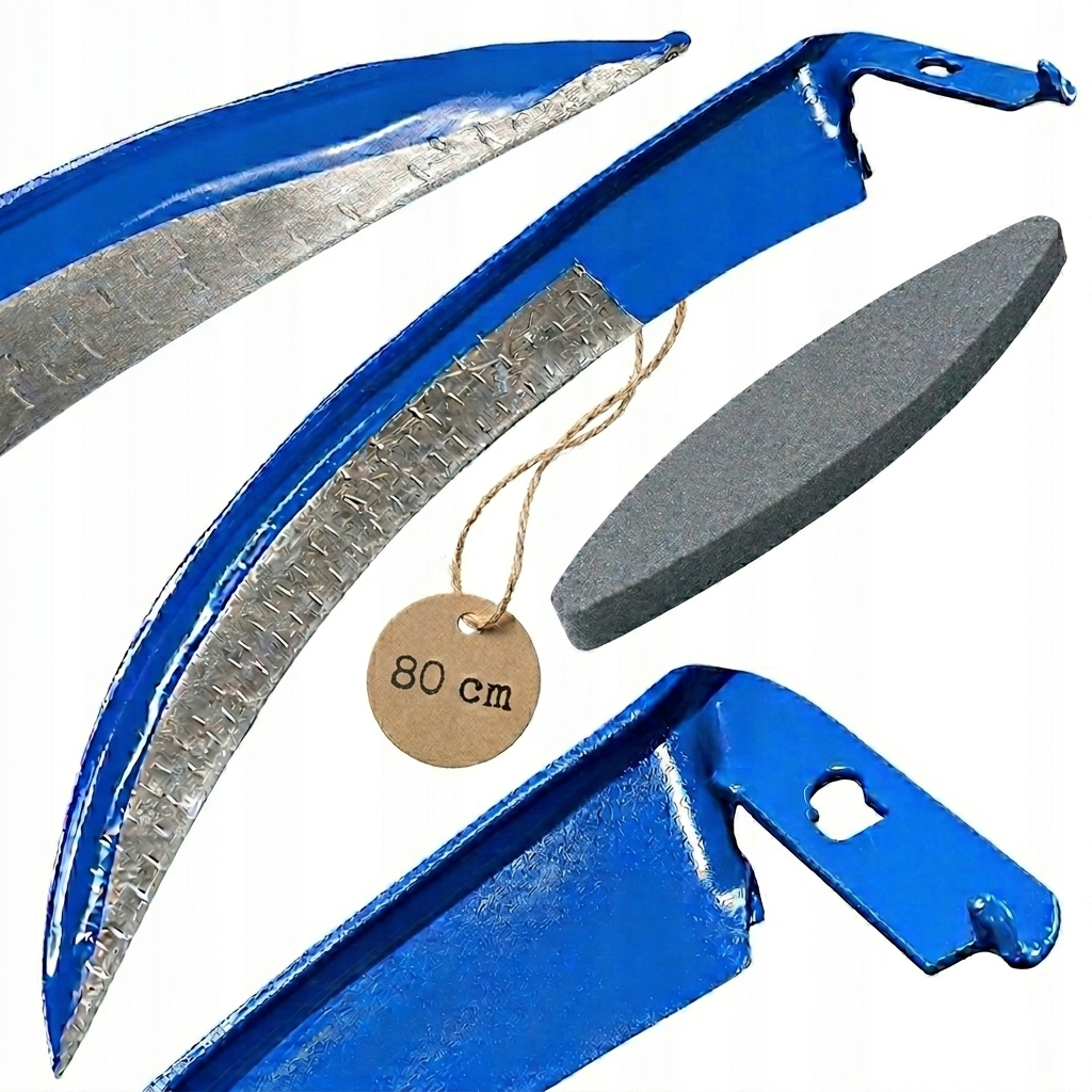 Kosa ręczna 80cm kuta do trawy ostrzona metalowa kosisko osełka zestaw