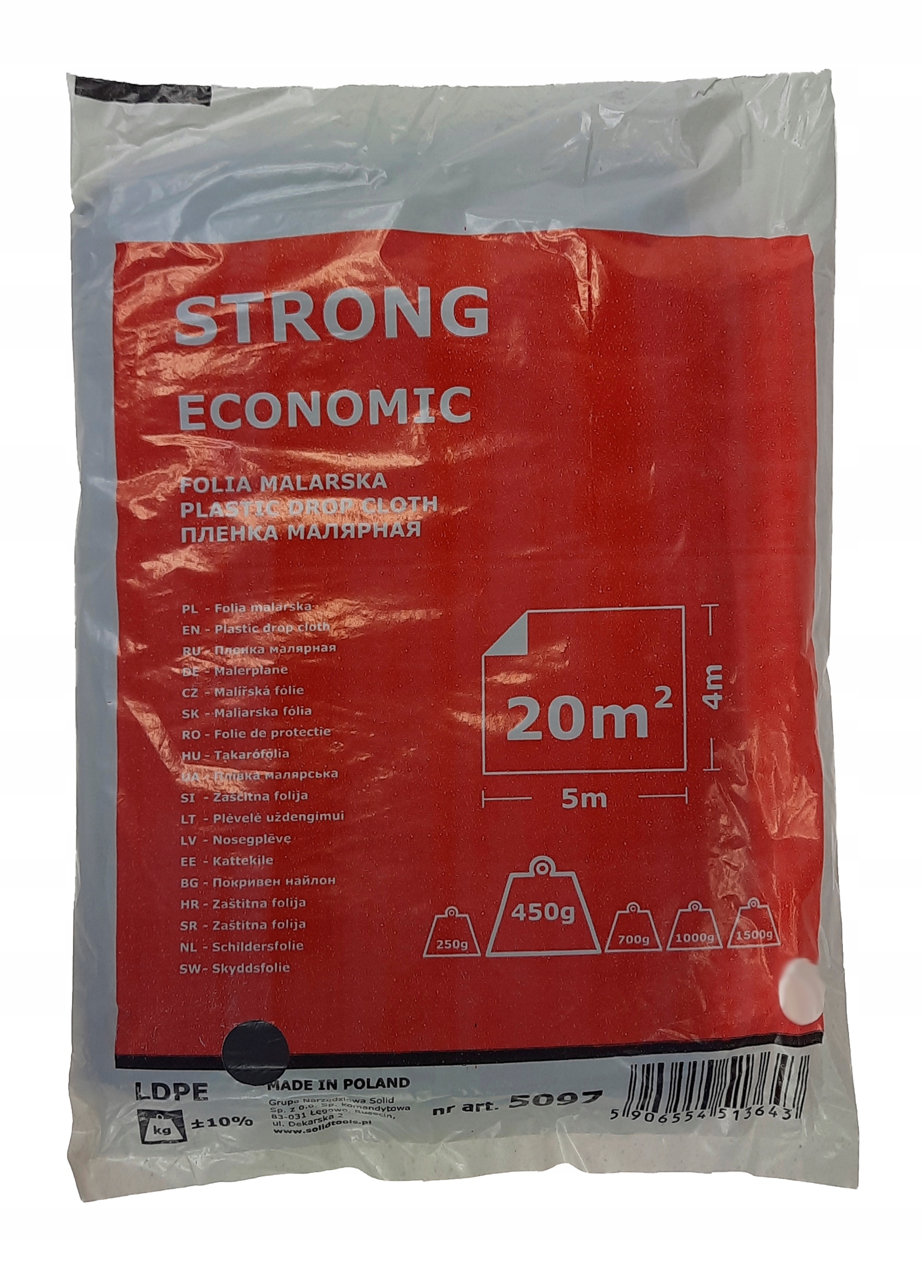 Folia malarska czarna strong 4x5 m 450g
