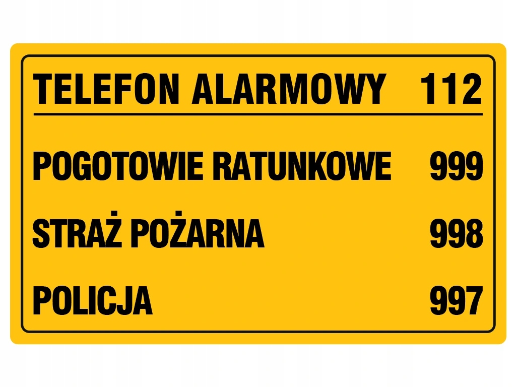 TABLICA INFORMACYJNA PCV TELEFONY ALARMOWE 20x33