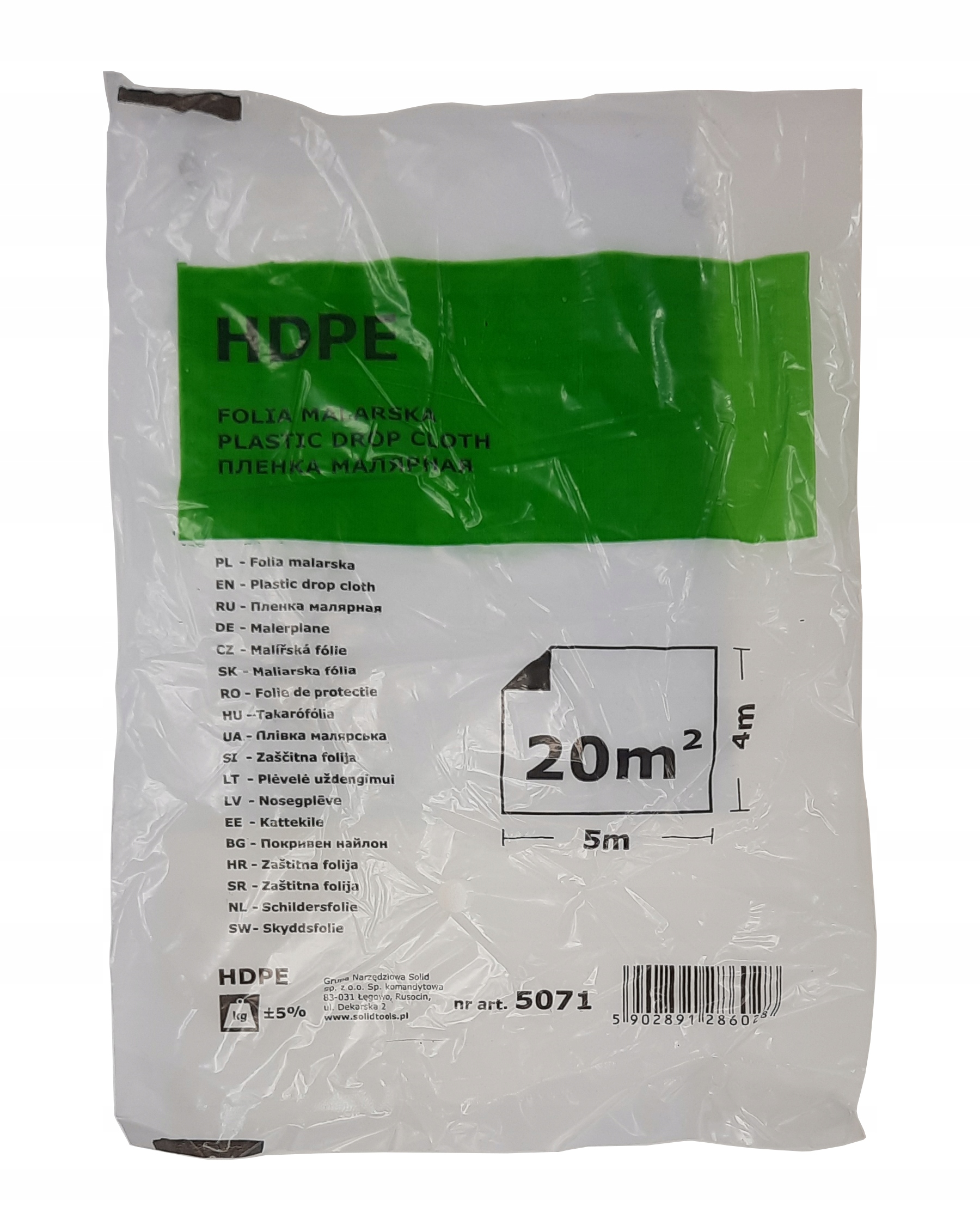 Folia malarska HDPE transparentna SOLID 4x5 m 60g