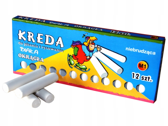 Kreda biała okrągła niebrudząca 12 szt