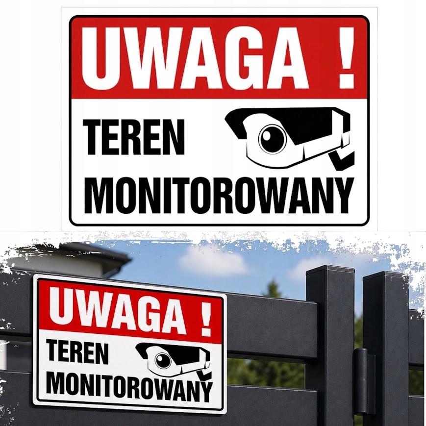 Tabliczka tablica szyld UWAGA TEREN MONITOROWANY 25x35cm kamera
