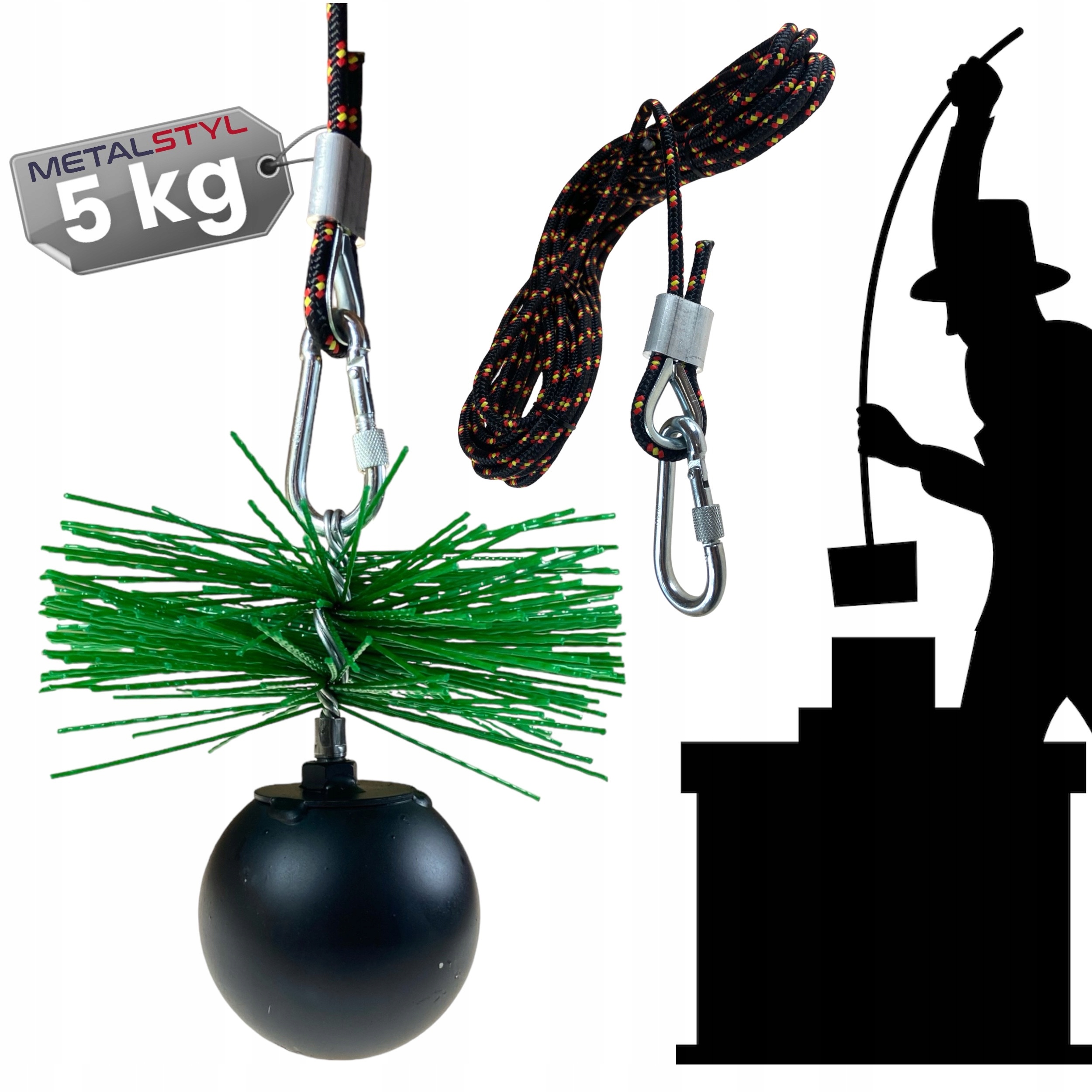 Kula do czyszczenia komina 5kg szczotka Ø 200 lina 15m zestaw kominiarski