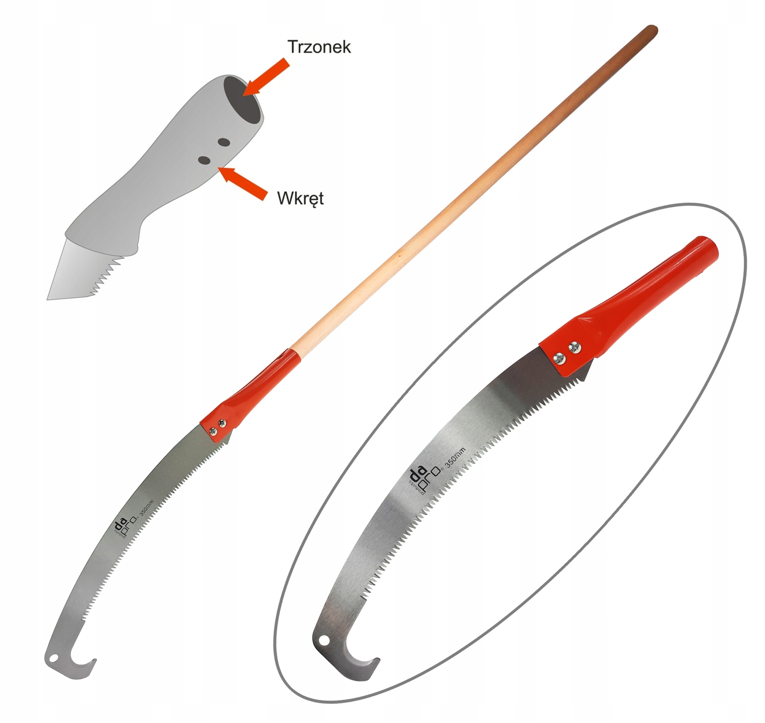 Piła ręczna do gałęzi 290 mm z trzonem 150 cm