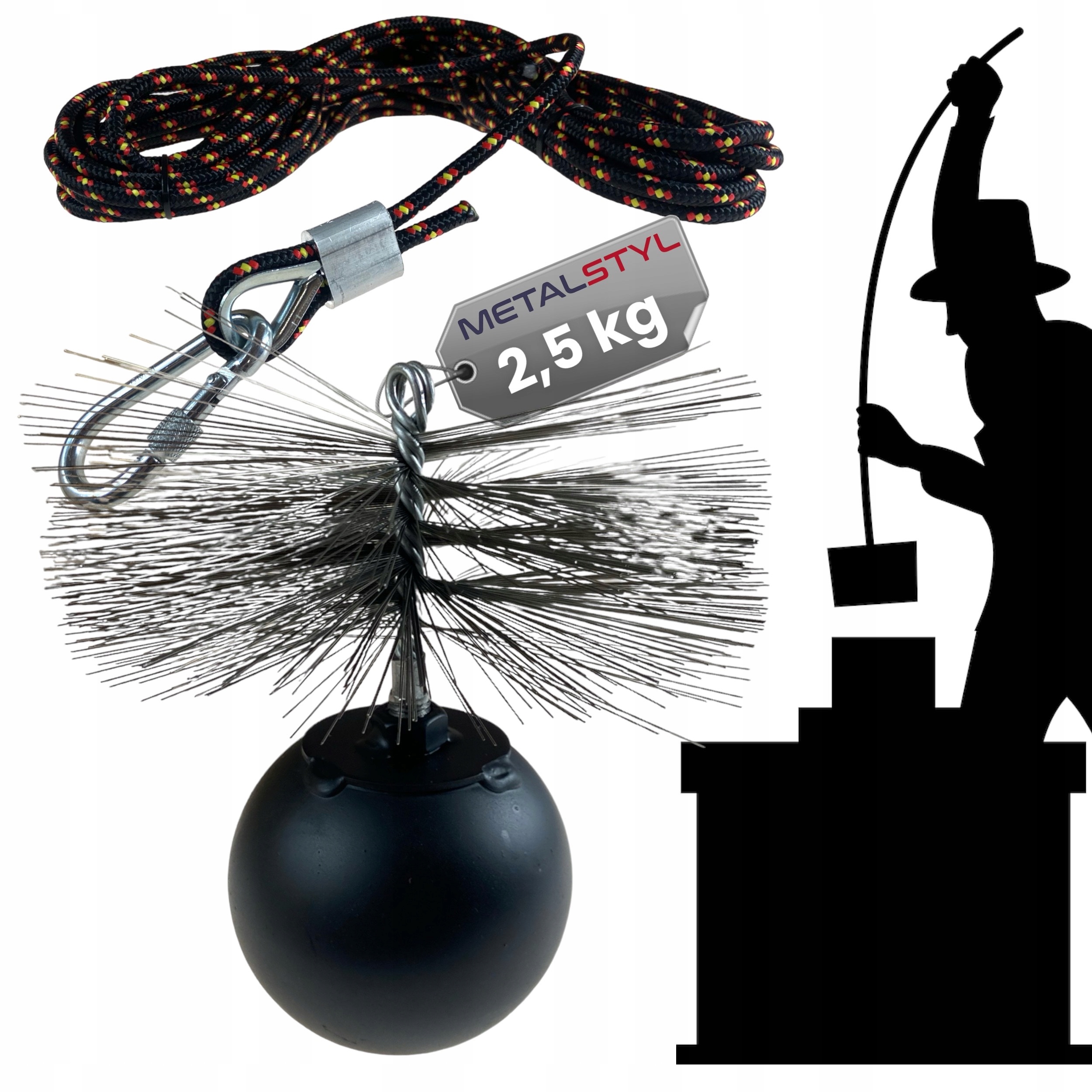 Kula do czyszczenia komina 2,5kg szczotka Ø 200 lina 15m zestaw kominiarski