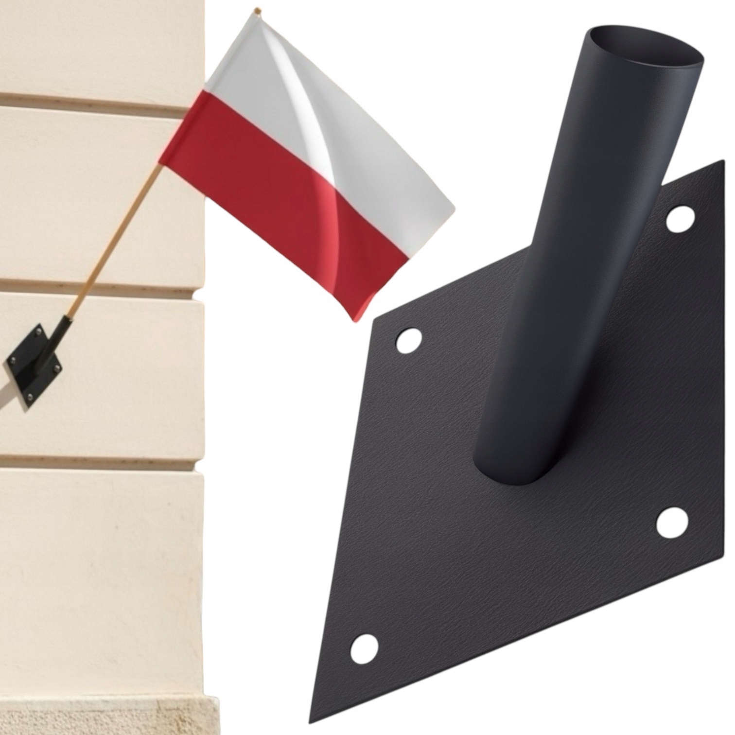 Uchwyt na flagę do flagi elewacyjny pojedynczy mocowanie czarny na ścianę