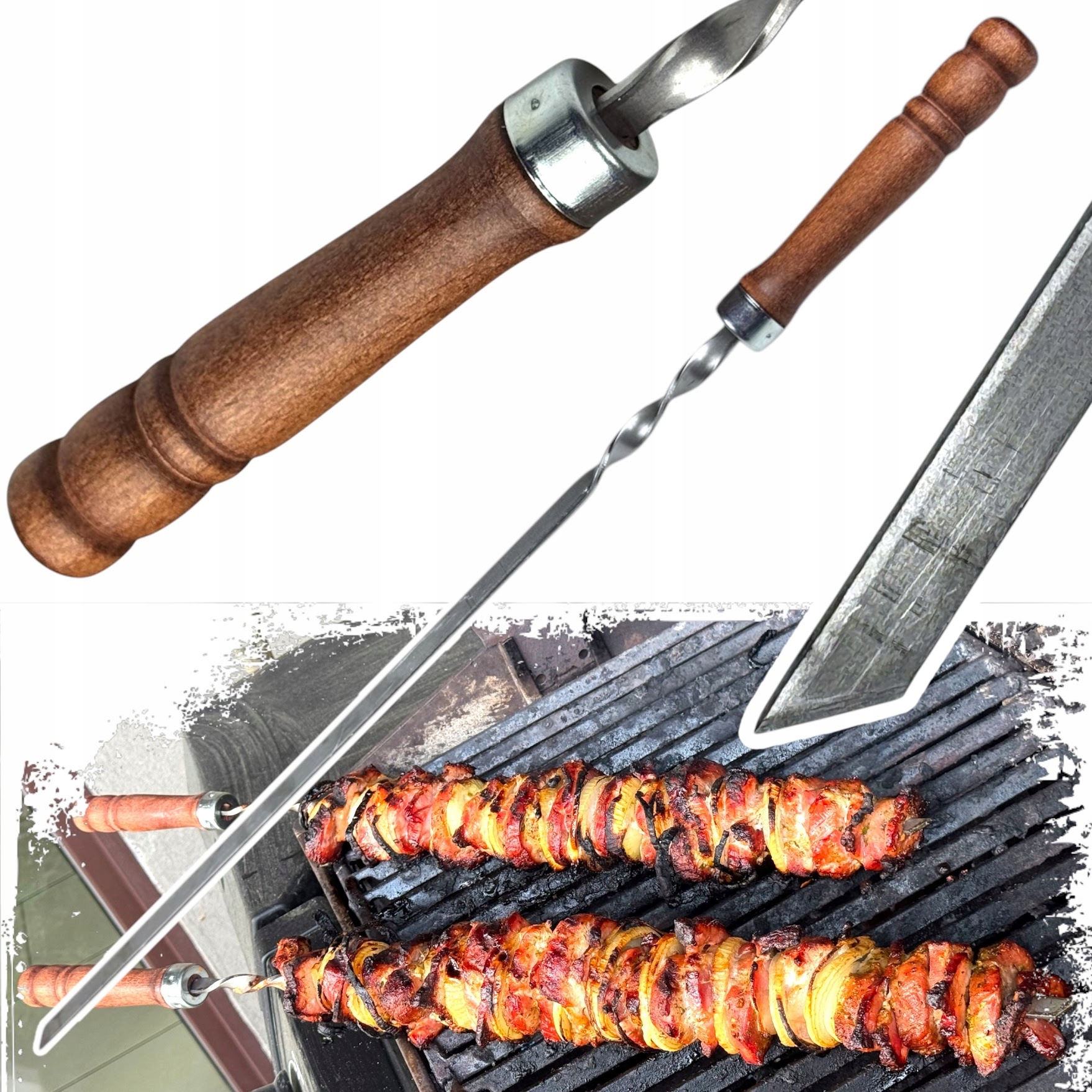 Szpikulec gruby szampur do szaszłyków grilla 60cm stal nierdzewna
