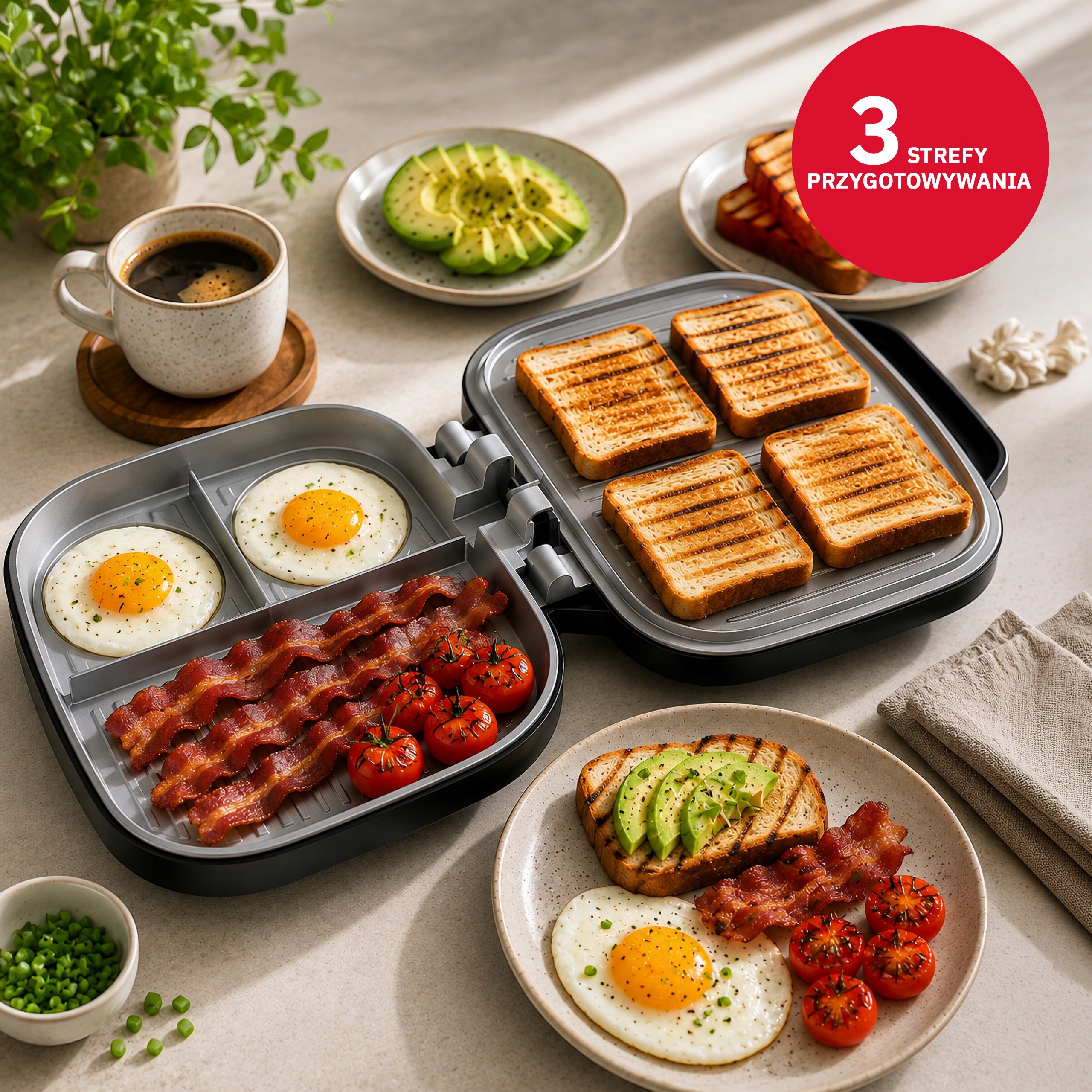 Opiekacz Wielofunkcyjny Grill Toster 1200W Dual Cook 180 Ceramiczny Inox