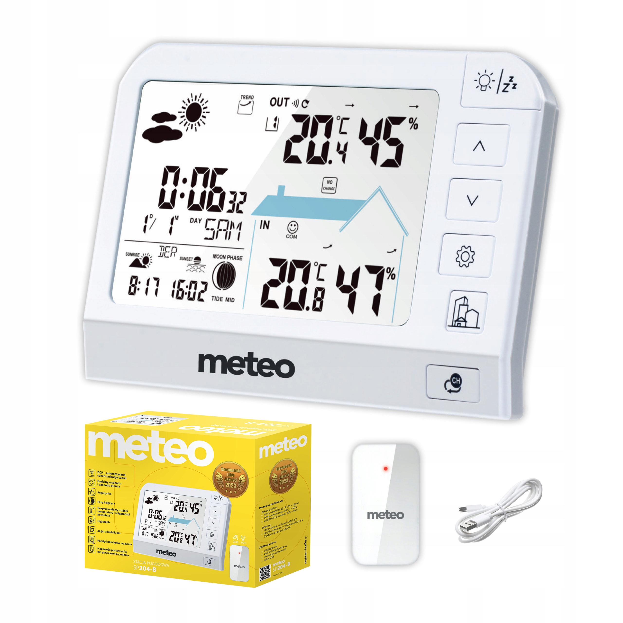 Stacja Pogodowa METEO SP204 Pogodynka Higrometr Czujnik Zewnętrzny Dcf