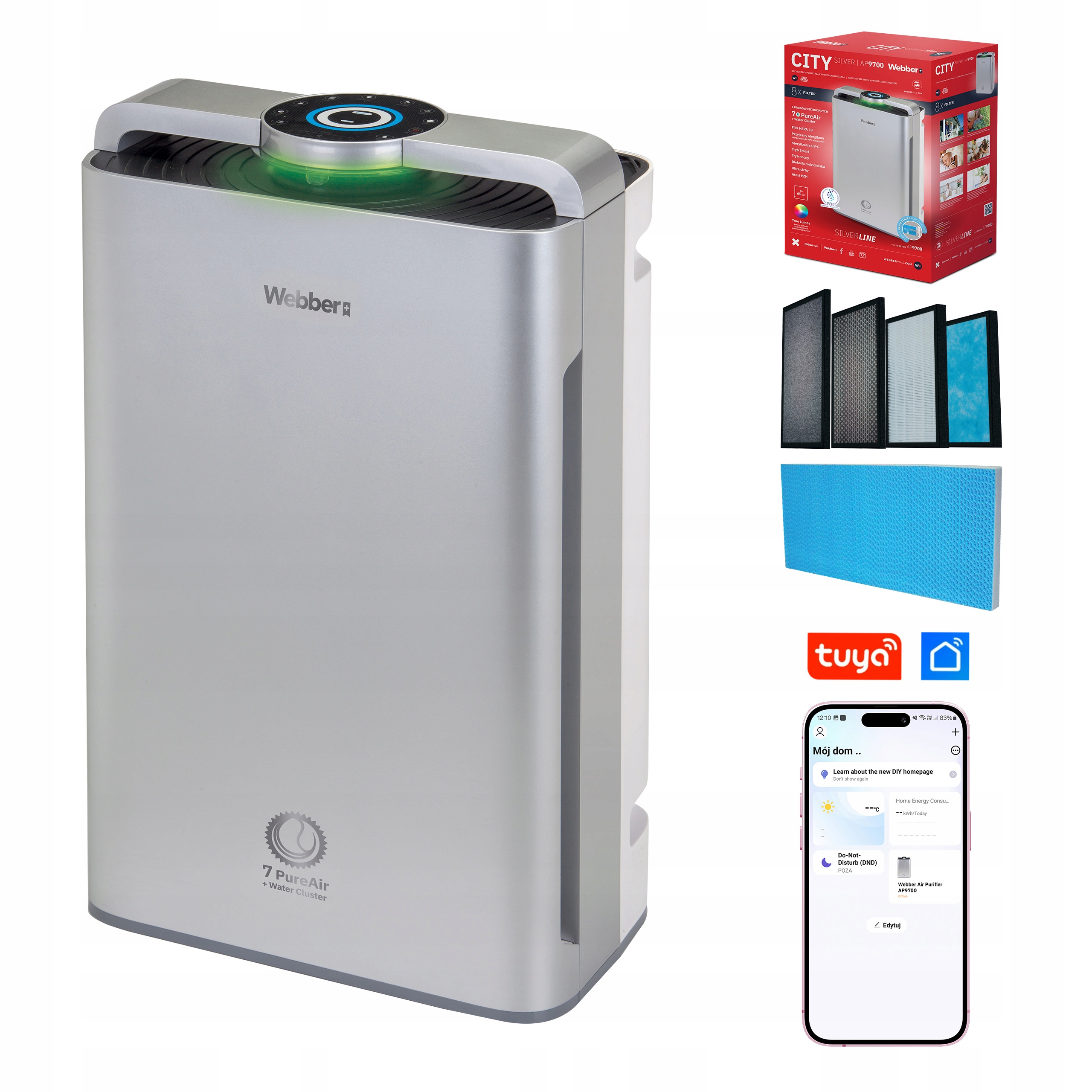 Oczyszczacz Powietrza AP9700 WIFI HEPA13 UV Jonizator Nawilżacz