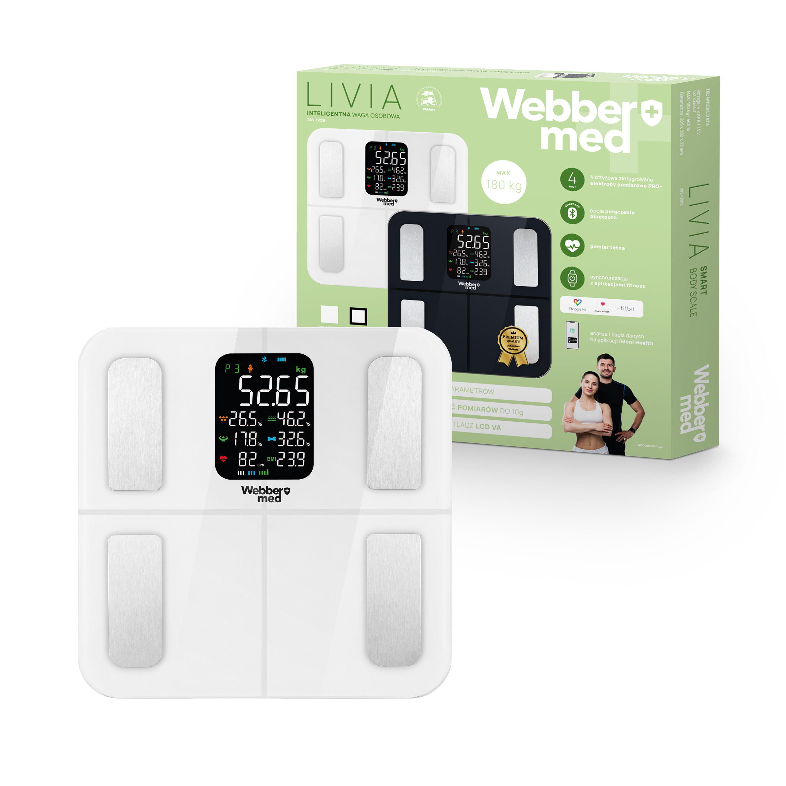 Waga Łazienkowa Analityczna 16 Parametrów Apple Health, Google Fit, IF1320B